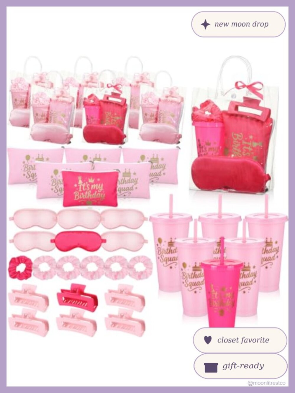 Birthday Squad Party Favors 6 Sets Tumbler Makeup Bag Eye Mask Gift Set